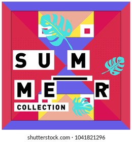 Vector geometric Memphis summer collection poster. Design template for summer holiday season.