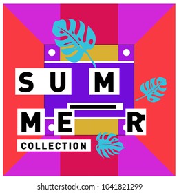 Vector geometric Memphis summer collection poster. Design template for summer holiday season.