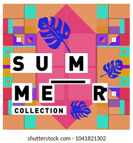 Vector geometric Memphis summer collection poster. Design template for summer holiday season.