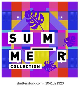 Vector geometric Memphis summer collection poster. Design template for summer holiday season.