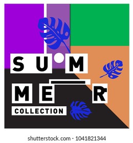 Vector geometric Memphis summer collection poster. Design template for summer holiday season.