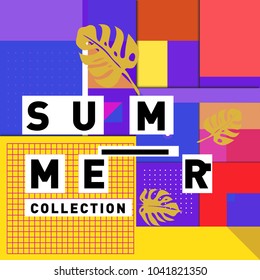 Vector geometric Memphis summer collection poster. Design template for summer holiday season.
