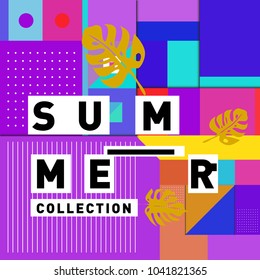 Vector geometric Memphis summer collection poster. Design template for summer holiday season.