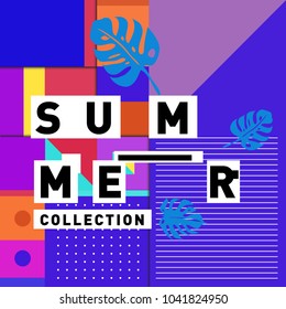 Vector geometric Memphis summer collection poster. Design template for summer holiday season.