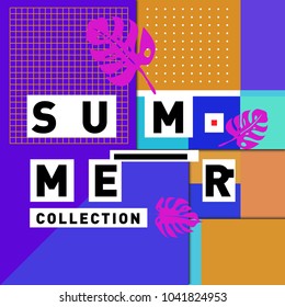 Vector geometric Memphis summer collection poster. Design template for summer holiday season.