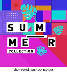 Vector geometric Memphis summer collection poster. Design template for summer holiday season.