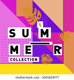 Vector geometric Memphis summer collection poster. Design template for summer holiday season.