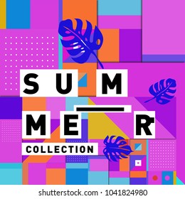 Vector geometric Memphis summer collection poster. Design template for summer holiday season.