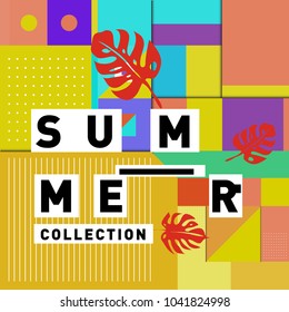 Vector geometric Memphis summer collection poster. Design template for summer holiday season.