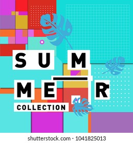 Vector geometric Memphis summer collection poster. Design template for summer holiday season.