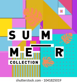 Vector geometric Memphis summer collection poster. Design template for summer holiday season.
