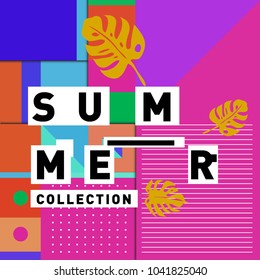 Vector geometric Memphis summer collection poster. Design template for summer holiday season.