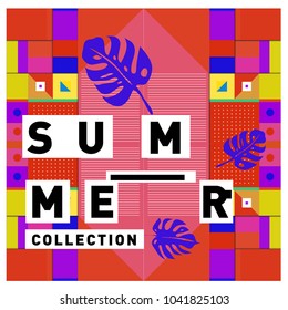 Vector geometric Memphis summer collection poster. Design template for summer holiday season.