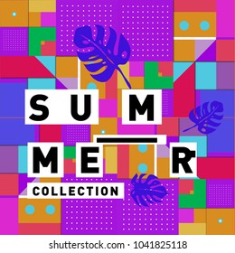 Vector geometric Memphis summer collection poster. Design template for summer holiday season.