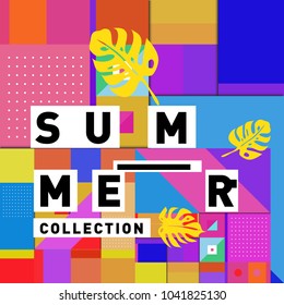 Vector geometric Memphis summer collection poster. Design template for summer holiday season.