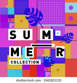 Vector geometric Memphis summer collection poster. Design template for summer holiday season.