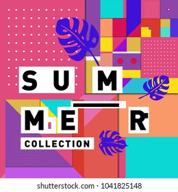 Vector geometric Memphis summer collection poster. Design template for summer holiday season.