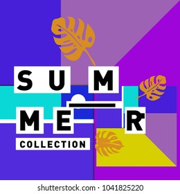 Vector geometric Memphis summer collection poster. Design template for summer holiday season.
