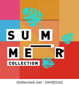 Vector geometric Memphis summer collection poster. Design template for summer holiday season.