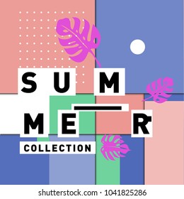 Vector geometric Memphis summer collection poster. Design template for summer holiday season.