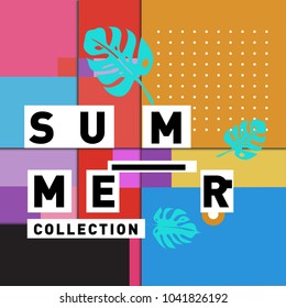 Vector geometric Memphis summer collection poster. Design template for summer holiday season.