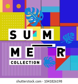 Vector geometric Memphis summer collection poster. Design template for summer holiday season.