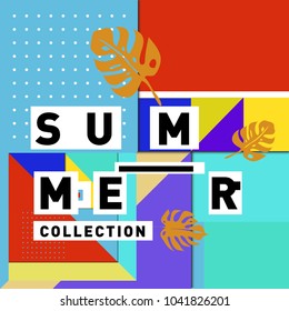 Vector geometric Memphis summer collection poster. Design template for summer holiday season.