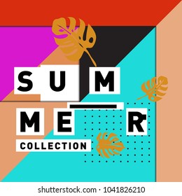 Vector geometric Memphis summer collection poster. Design template for summer holiday season.