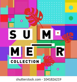Vector geometric Memphis summer collection poster. Design template for summer holiday season.