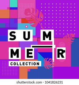 Vector geometric Memphis summer collection poster. Design template for summer holiday season.