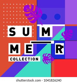 Vector geometric Memphis summer collection poster. Design template for summer holiday season.