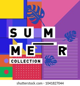 Vector geometric Memphis summer collection poster. Design template for summer holiday season.