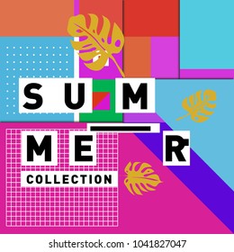 Vector geometric Memphis summer collection poster. Design template for summer holiday season.
