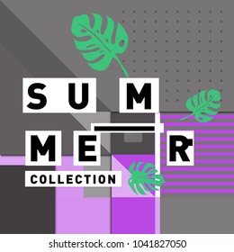 Vector geometric Memphis summer collection poster. Design template for summer holiday season.