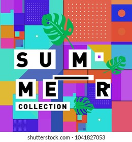 Vector geometric Memphis summer collection poster. Design template for summer holiday season.