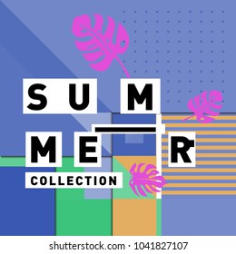 Vector geometric Memphis summer collection poster. Design template for summer holiday season.