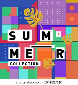 Vector geometric Memphis summer collection poster. Design template for summer holiday season.