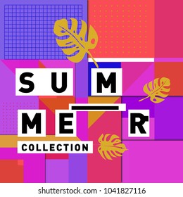 Vector geometric Memphis summer collection poster. Design template for summer holiday season.