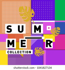Vector geometric Memphis summer collection poster. Design template for summer holiday season.