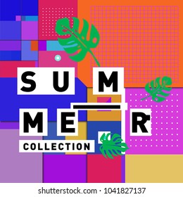 Vector geometric Memphis summer collection poster. Design template for summer holiday season.