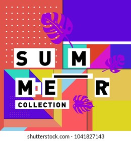 Vector geometric Memphis summer collection poster. Design template for summer holiday season.