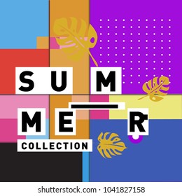 Vector geometric Memphis summer collection poster. Design template for summer holiday season.