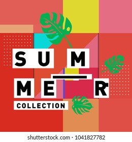 Vector geometric Memphis summer collection poster. Design template for summer holiday season.