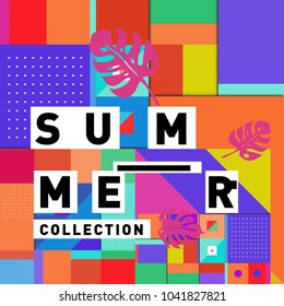 Vector geometric Memphis summer collection poster. Design template for summer holiday season.