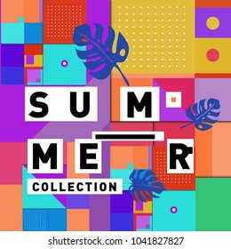 Vector geometric Memphis summer collection poster. Design template for summer holiday season.