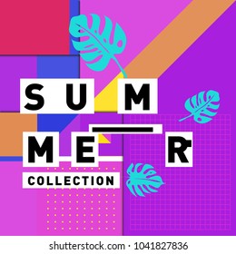 Vector geometric Memphis summer collection poster. Design template for summer holiday season.