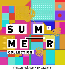Vector geometric Memphis summer collection poster. Design template for summer holiday season.