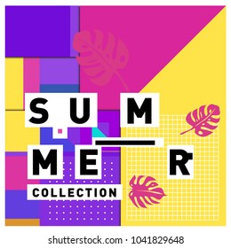 Vector geometric Memphis summer collection poster. Design template for summer holiday season.