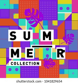 Vector geometric Memphis summer collection poster. Design template for summer holiday season.