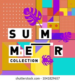Vector geometric Memphis summer collection poster. Design template for summer holiday season.